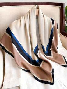 1pc Women's Elegant Geometric Print Lightweight Faux Silk Scarf, Bohemian Retro Satin Square Scarf, Headscarf, Fashionable Women's Neck Scarf, Shawl, Soft & Comfortable Ladies Wrap, Suitable For Dresses - 彩色 - 查看 11