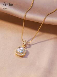 Hihho 1 chiếc dây chuyền hình xương rắn vuông đính đá Zirconia, kiểu dáng tối giản sang trọng, phù hợp cho cả đi làm hàng ngày và giúp nâng tầm phong cách. - viên đường - Xem 3