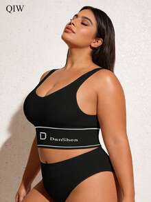 1 pieza Camiseta interior sin costuras cómoda y sin cables para mujer de talla grande - Negro - Ver 3