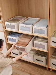 1/2pcs Visible Window Cotton Linen Wardrobe Storage Box - Beige - View 7