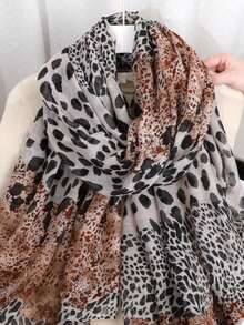 1件装女士围巾，波西米亚豹纹印花头巾，轻盈透气，适合日常佩戴 - 淺卡其 - 查看 5