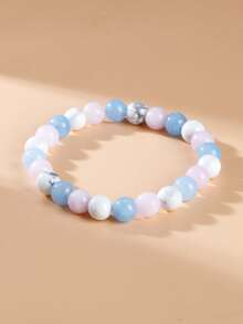 YAUKIA Boho Women'S Howlite Memory Beaded Bracelet , Aquamarines , Emotional Healing , Cleansing , Summer Simple Jewelry , Ideal For Seaside Beach Trip - Multicolor - View 2