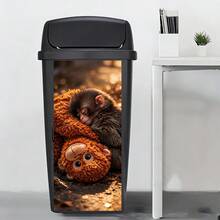 1件裝卡通動物垃圾桶貼紙，14.57x32.28英吋，PVC防水自黏，適用於室內/室外垃圾桶，廚房與居家裝飾，2D - 卡通 - 查看 4