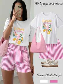 Bộ đồ nữ mùa hè tay ngắn in họa tiết kiểu Ý, gồm 2 món, thích hợp cho du lịch, phong cách bãi biển, trang phục nghỉ dưỡng tối giản, không gian nghỉ mát trên đảo, tâm trạng mùa hè, gợi ý trang phục mùa hè, trang phục đi nghỉ mát, phong cách ven biển, Paris, Los Angeles, London, Bangkok. - trắng - Xem 4