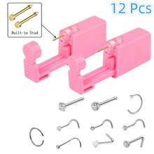 Disposable Ear Nose Piercing Kit Tool +10 PCS Nose Nail Accessories Stud Safety Portable Nose Pink Piercing Kit - View 9