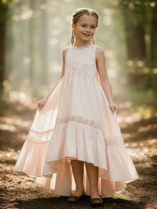 Đầm maxi kiểu boho không tay, hở lưng, phối ren dành cho bé gái tuổi teen - Màu be - Xem 1