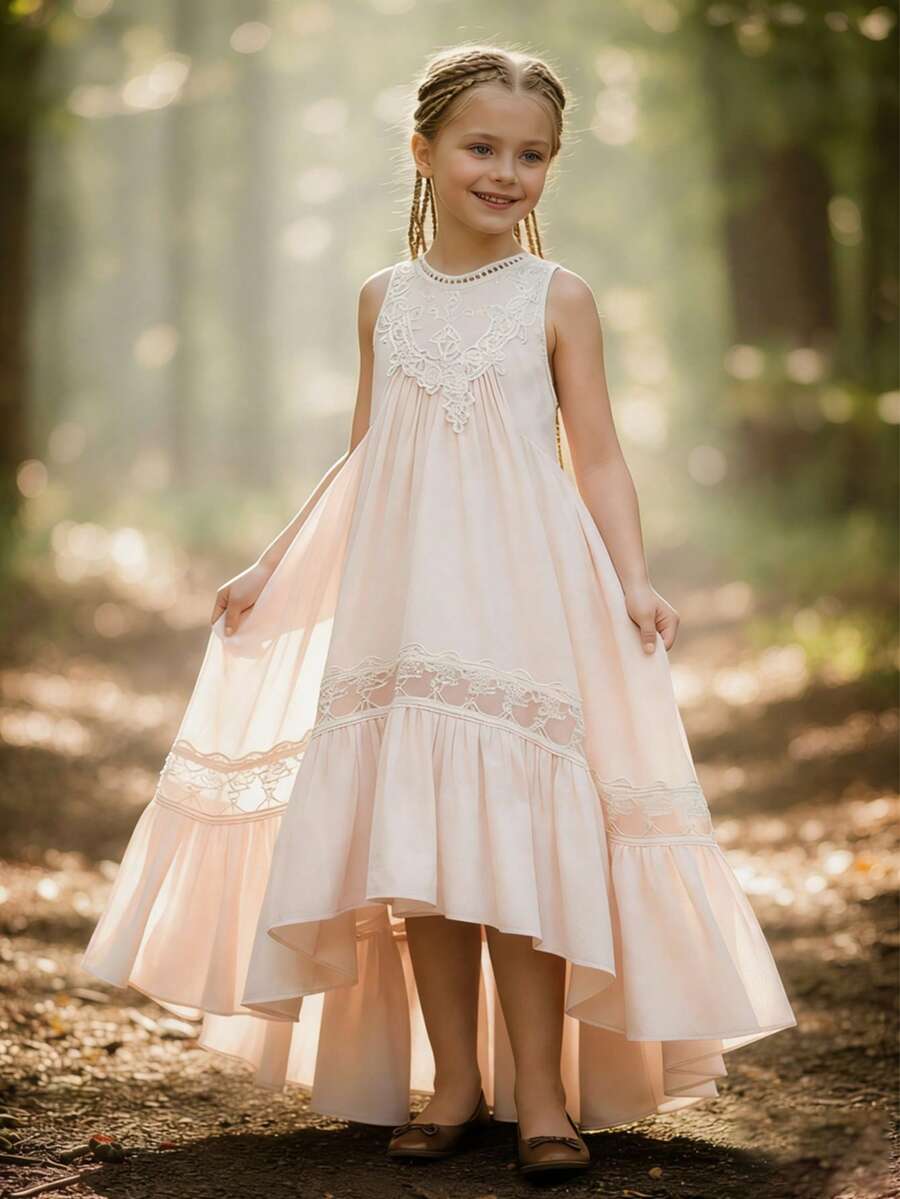 Đầm maxi kiểu boho không tay, hở lưng, phối ren dành cho bé gái tuổi teen - Màu be - Xem 1