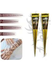1/2Pcs Henna Tattoo Paste  Semi-Permanent Henna Tattoo Paste, Waterproof Henna Tattoo Paste For Body Art And Painting| Create Unique Temporary Tattoos ﻿ - 彩色 - 查看 3