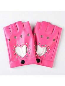 1 Pair Women's Multi-Color Hollow Rivet Non-Slip Breathable Short PU Punk Half Finger Gloves, Suitable For Stage Performance, Street Dance, Motorcycle Riding,Travel,Festival - Multicolor - View 3