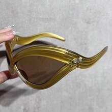 1 Pair Of Women's Fashion Glasses, Y2K Millennium Style Cat-Eye Futuristic Hip-Hop Street Exaggerated Metal Hinge Glasses, Wear Them And You'll Be The Center Of Attention! Your Fashion Statement. - Màu tím - Xem 4