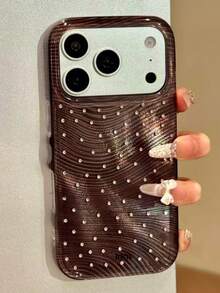 奢華閃亮波浪手機殼 適用於 iPhone 17 Pro Max、17 Pro、17、16 Pro Max、16 Pro、15、14、13 Pro Max、17、16、13、15、14，Y2K 風格 DIY 水鑽貼紙防震保護套 - 棕色 - 查看 5