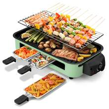 Smoke-Free Mode Electric Grill For Home Use 3-In-1 Functionality Grill & Pan-Fry Modes For Meat 304 Stainless Steel Construction Ideal For Family Gatherings And Friends' Dinners Green - 美規B型插(110-127V) - 查看 8