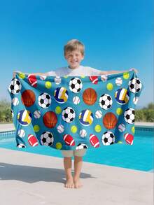 1pc Sports Ball Pattern Kids Beach Towel, Super Soft Microfiber Extra Large Beach Blanket, Super Absorbent Bath Towel, Suitable For Travel, Swimming Pool, Diving, Surfing, Yoga, Camping, Available In Multiple Sizes, Beach Accessories For Beach, Pool, Travel, Camping, Yoga - Multicolor - View 1