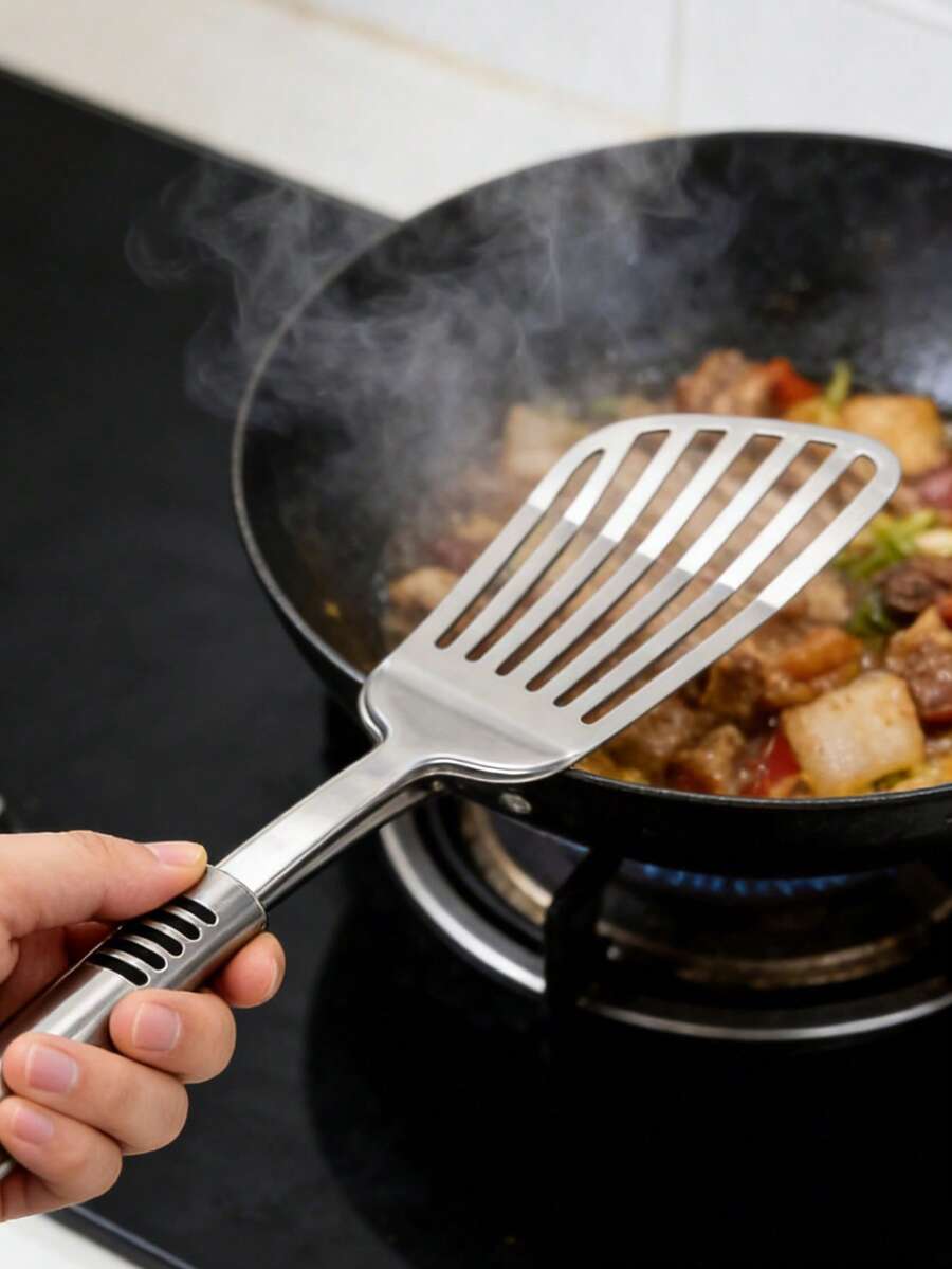 不锈钢烹饪铲 耐热厨房翻铲 重型不锈钢炒锅铲 适用于烹饪和煎炸 专业不锈钢厨房铲 不粘锅适用 家用厨房不锈钢烹饪翻铲 不锈钢炒锅铲 防锈不锈钢厨房铲 - 彩色 - 查看 1