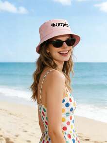 1 chiếc mũ xô cotton in họa tiết 12 con giáp cá nhân hóa, mũ vành rộng thoải mái phù hợp cho bãi biển, du lịch, thời trang đường phố và sử dụng hàng ngày, mũ xô nhẹ. - Hồng - Xem 2