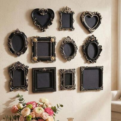 Khung ảnh mini treo tường bằng nhựa, khung ảnh cổ điển, phụ kiện chụp ảnh, trang trí tường, tự làm, phong cách Baroque, khung trưng bày kỷ niệm, trang trí nhà cửa.