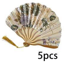 1/2/5支装中国复古花卉折叠手扇 - 可折叠手持扇，金色/灰色，便携式口袋扇，男女通用，适用于婚礼、派对、摄影装饰 - 木质材质，婚礼配饰，复古美学，艺术工艺品，时尚爱好者之选，适合作为圣诞礼物、送给女朋友的礼物 - 彩色 - 查看 12