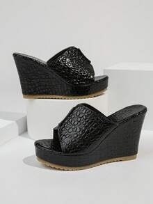 Dép lê hở gót thời trang gợi cảm mới dành cho nữ, sandal đế xuồng cao gót dự tiệc, mùa xuân/hè. - màu đen - Xem 4
