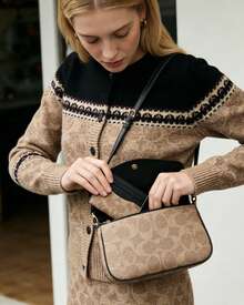 Coach Card Case 10 Mini Skinny Id Case In Signature Canvas Pocket Wallet for Women Credit Card Holder - 棕色 - 查看 3