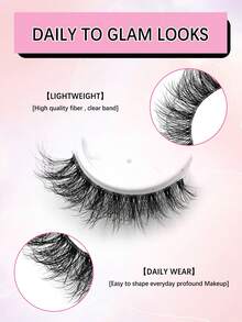Asiteo 6 Pairs Luxury Fluffy Cat Eye False Eyelashes, Transparent Band Thick Natural Curly Eyelashes Extension, Suitable For Daily Makeup, Makeup Blogger - Black - View 5