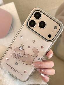 Cute Cat Graffiti Phone Case Compatible With IPhone 17 Pro Max, Electroplated Gold 15/16 - Grey - View 6