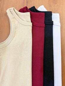 Kit Of 4 Women's Tank Tops, Premium Stylish Blogger-Style Blouse,  Winter Style, Perfect For Brazil Cup And Mother's Day. - 酒紅色,米色,黑白 - 查看 5