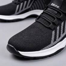 Tenis de hombre deportivos de malla transpirable, zapatos para hombre casuales y ligeros con suela suave antideslizante, calzado de moda estilo coreano con cordones para correr y caminar, tenis para hombre cómodos con amortiguación, zapatos deportivos versátiles de tela tejida suaves y resistentes - Negro - Ver 5