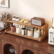 Premium Quality Tidy Up Wooden Trapezoid Rattan Plastic Storage Rack, Suitable For Balcony Plants, Multi-Tier Drainage Storage Rack, Cup Holder, Flexible Multi-Purpose, Desktop Storage Rack, Multi-Layer Storage Rack, Bookshelf, Kitchen Supplies, Office & Home, Cup Rack, Home Goods, Storage Rack - Brown - View 3