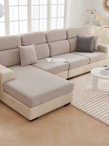 1PC Simple Solid Color Stretchable Elastic Sofa Slipcover, Pet-Resistant And Anti-Slip Cushion Cover, Suitable For 1-4 Seater L-Shaped Modular Sofa Protector Cover, Four-Season Universal, Machine Washable - Multicolor - View 3