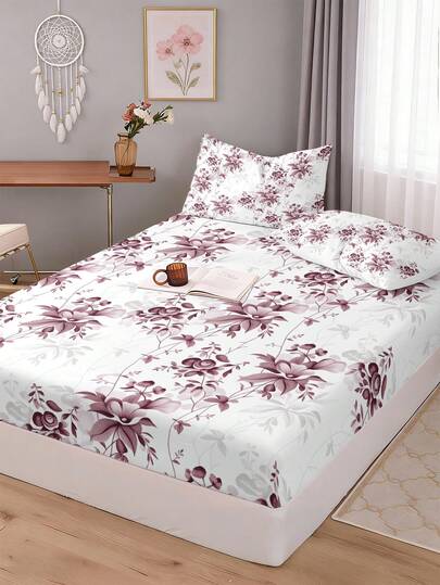 1件花卉枝条图案床笠（仅床笠，不含枕套），适用于单人床/双人床/大号双人床/特大号双人床。可作为床垫保护套，适用于卧室、客房、宿舍、酒店，四季皆宜。是送给父母、朋友、伴侣的理想礼物。