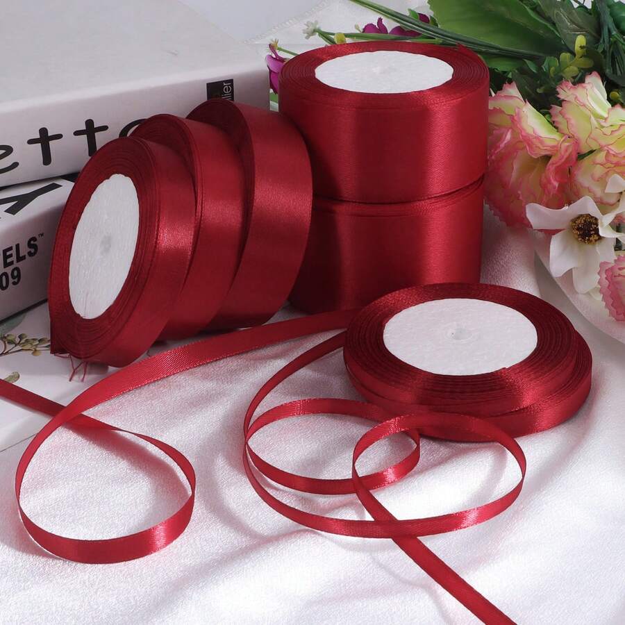 1 cuộn 25 yard ruy băng satin polyester, hộp quà Giáng sinh, hộp kẹo, hộp bánh, ruy băng trang trí hoa, đồ thủ công tự làm - Màu Đỏ Sâu - Xem 1