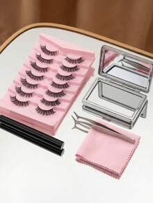 7 Pairs Natural D Curl Eyelash Extension Transparent Band Crisscross False Eyelashes - Black - View 10