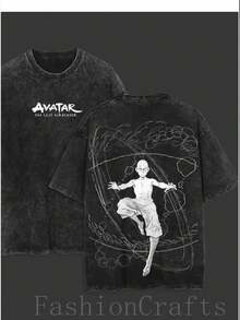 Winter Clothes For Women Graphic Tees Men  Retro Vintage Limited Aang - The Last Air Nomad - The  Anime Double Printed Washed Tee Unisex Oversize Anime Manga Acid Washed Lightweight Cotton T-Shirt, Gift For Anime Fan, Anime Lover Men Clothes Halloween - màu đen - Xem 11
