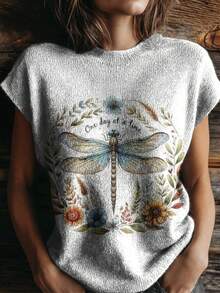 2026 New Arrival Women's Retro Colorblock Print Crew Neck Loose Knit Top;Summer Tops;Summer Outfits For Women;Summer Clothes - 混合色1 - 查看 2