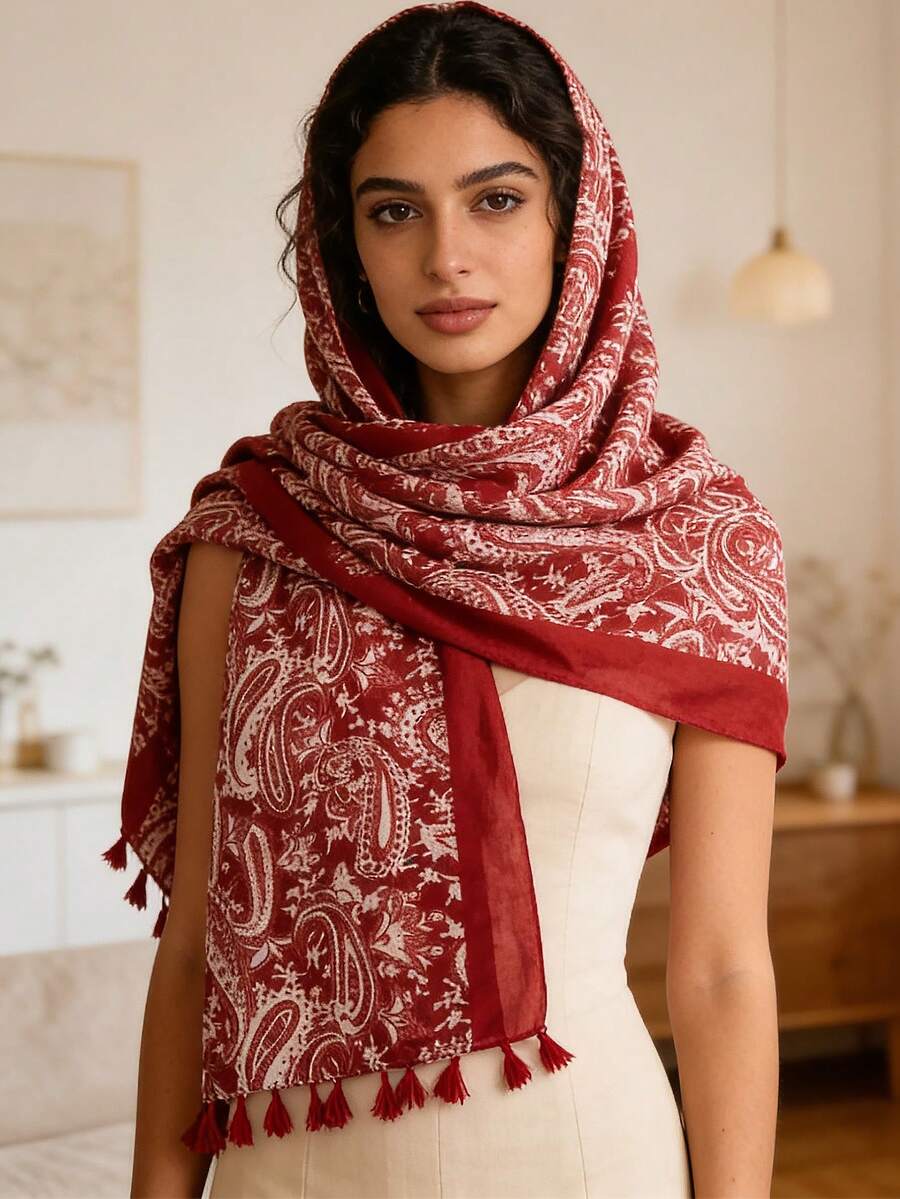 Khăn choàng họa tiết Paisley đơn giản, thanh lịch, khăn lụa thời trang dành cho nữ, khăn choàng lớn in họa tiết sống động, khăn choàng đi biển phong cách Bohemian, khăn choàng cho nữ, mùa xuân/hè. - Nhiều màu - Xem 1