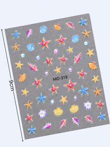 1pc Beach Style Starfish & Shell Nail Stickers, 3D Ocean Elements, Nail Art Decorations For Daily Use - Multicolor - View 6