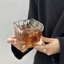 Niche Design Retro Square Glass Latte Cup, Ice Ball Whiskey Glass, Breakfast Oatmeal Bowl - White and Transparent - View 6