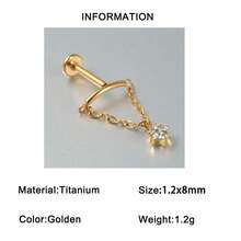 1 chiếc khuyên tai mặt dây chuyền thanh cong bằng titan G23, đính đá CZ Zirconia, đáy phẳng, ren trong, mạ vàng 18K, thích hợp cho xỏ khuyên sụn tai, vành tai, môi. - vàng titan - Xem 19