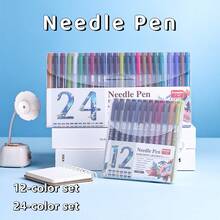 12/24 Pcs-Colored Needle And Tube Pen, Retro-Style Ink Pen, 0.5mm Nib, Delivering Smooth, Even Ink Flow. Ideal For Line Art, Doodling, Comic Design, Sketching And Outlining. Professional-Grade Art Supplies. - Other - View 9