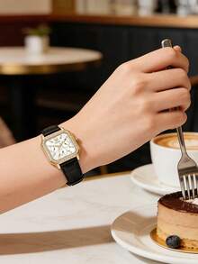 Guess GW0309L2 Women's Crystal Square Multifunctional Quartz Watch, Gold Case Black Crocodile Leather Strap, Elegant For Party And Daily Wear - Black - View 2