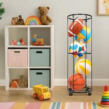 Black Metal Ball Storage Rack, Space Saving Sports Ball Organizer For Football - 黑色 - 查看 4