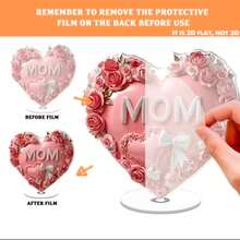 2D Acrylic Desktop Decor, Featuring Heart-Shaped Design With Rose And Ribbon Bow, Suitable For Mother's Day Home Decoration - A - View 6