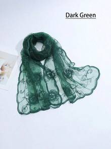 1pc Women Multicolor Embroidered Floral Scarf, Spring/Summer/Autumn, Fashionable & Sweet, Sunshade/Dustproof Scarf, Vacation/Daily Shawl Boho Valentine Day - 紫色皮革 - 查看 2