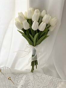 3/6pcs Mini White Tulip Artificial Flowers, Wedding Home Decor Fake Flowers, Tulip Simulation - White - View 4