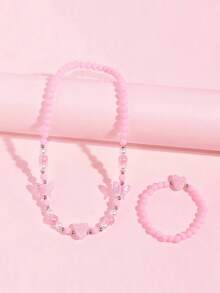 2pcs/Set Girls Sweet Cute Butterfly & Flower Beaded Necklace Jewelry Set, Suitable For Party, Gathering, Gift And Daily Wear - one-size - View 7