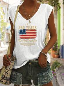 4th Of July Outfit WomenUSA 250th AnniversaryCommemorative Print Women's InspiredT-Shirt Short RoundNeckTopWhite LightweightY2K Short Sleeve Round Nec - 白色 - 查看 1