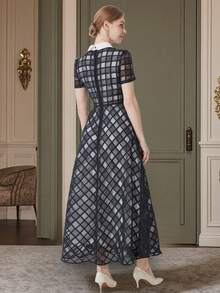 Đầm dạ hội dài bằng vải organza kẻ caro lớn Jacquard nặng dành cho nữ, Đầm dự tiệc cưới, Đầm dạ hội - Nhiều màu - Xem 2