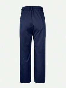 Jessfin Solid Color Zippered Pocket Suit Fabric Straight Leg Pants, Waistband-Less, Commuting Elegant Office Casual Versatile, Spring/Summer - Màu xanh hải quân - Xem 7