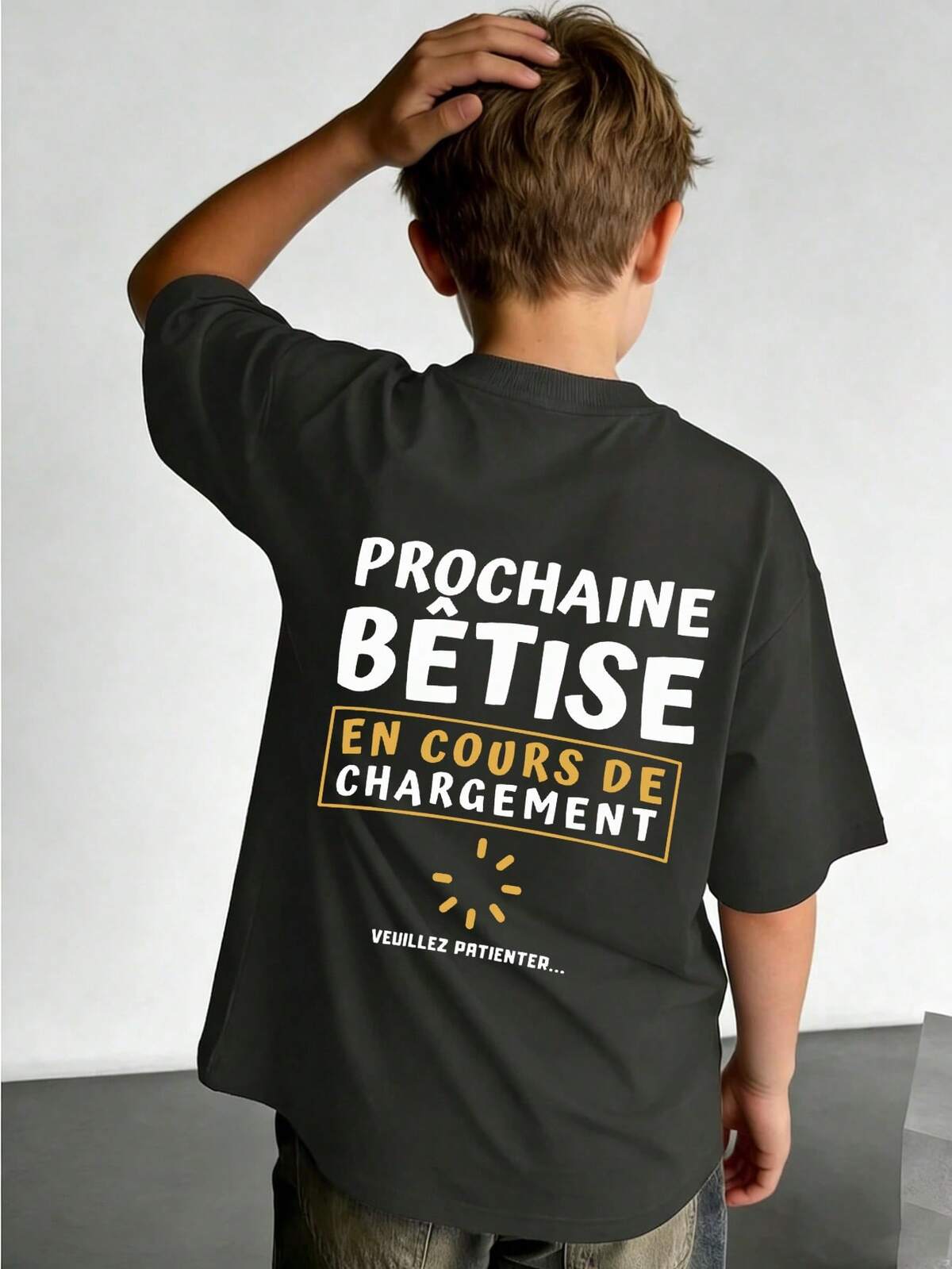 Garçon préadolescent - "Chargement de la prochaine bêtise, veuillez patienter..." T-shirt imprimé de dessin animé amusant, tissu doux et confortable, convient pour les sports de plein air des garçons, le port quotidien, le style de rue, le style de campus, top décontracté polyvalent et à la mode pour garçons printemps/été 6