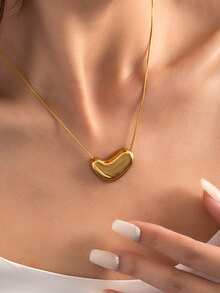 1 Dây chuyền hình hạt đậu không đều, mạ vàng, mang lại cảm giác sang trọng tinh tế, mặt dây bằng thép không gỉ nhẵn mịn, dây chuyền thép titan có thể điều chỉnh độ dài. - Vàng - Xem 3